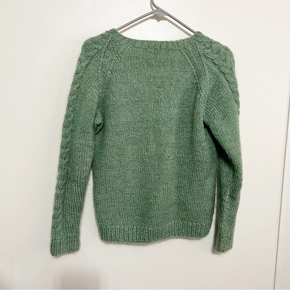 Vintage Hand Knit Green Fuzzy Sweater S - Picture 3 of 6